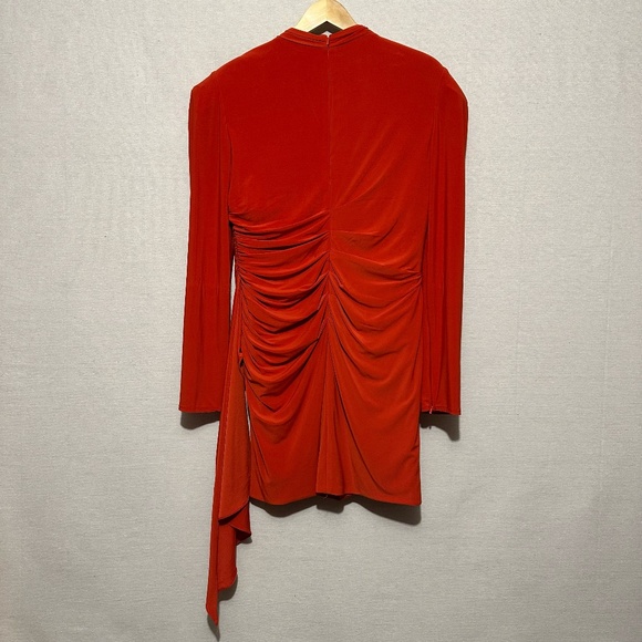 NWT Ieena Mac Duggal Ruched Asymmetrical Structured Sleeve Mini Dress - size 14 - Picture 3 of 7